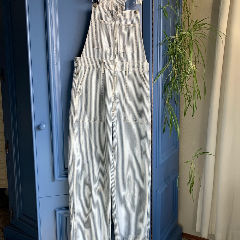 Striped Blue Denim Overalls